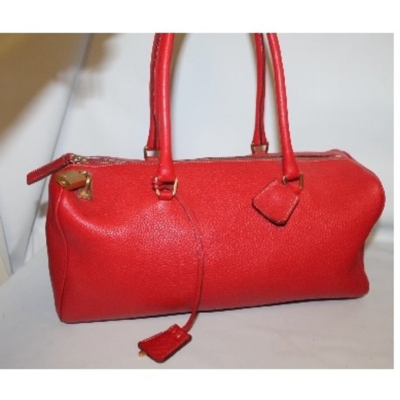 Prada Handbags - Auth Prada Cherry Red Pebbled Leather Satchel Bag Purse Handbag w Lock & Key